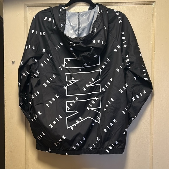 Women's Black Logo Hooded Pink Victorias Secret Windbreaker - Picture 3 of 4